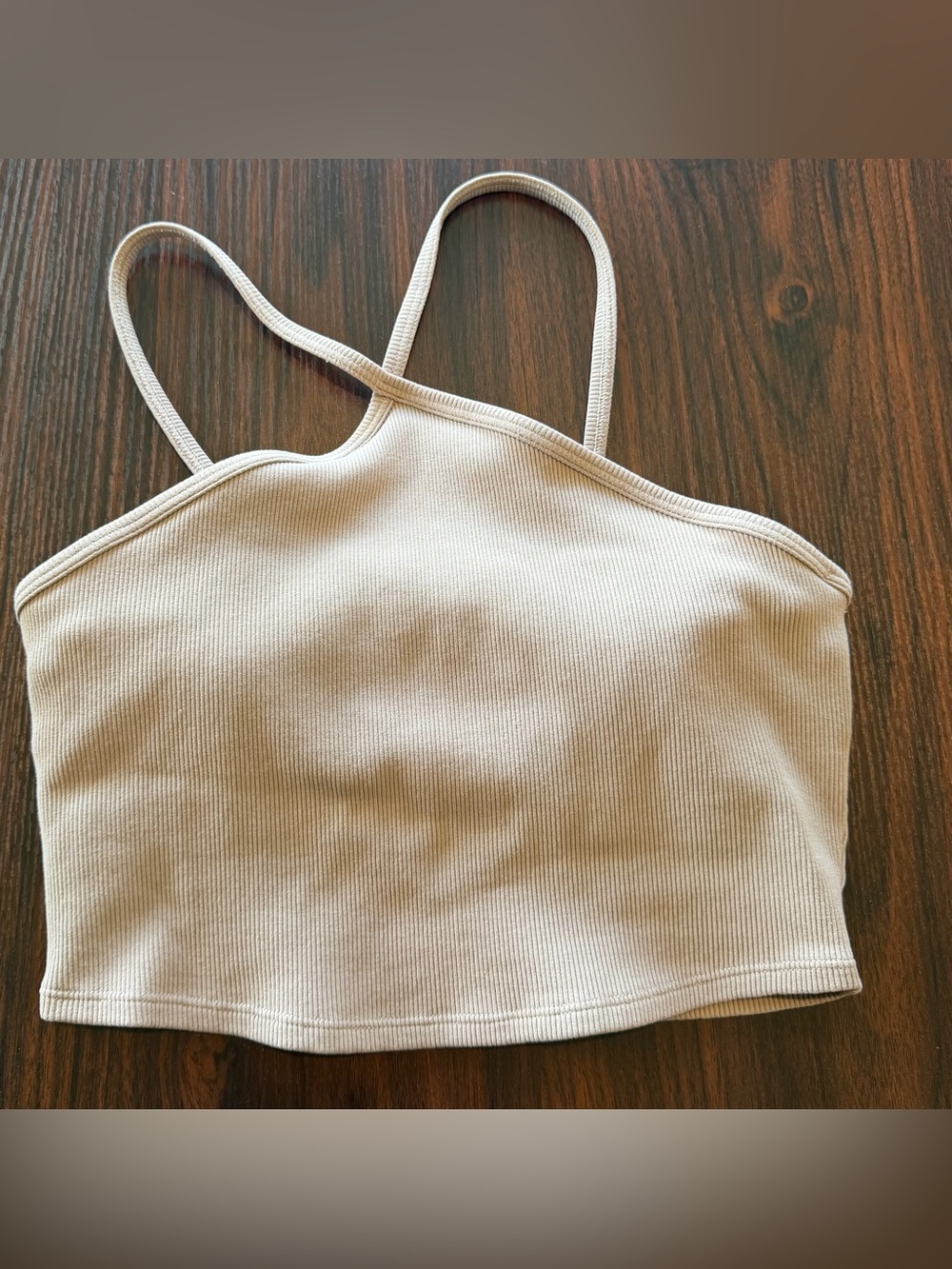 ALO Yoga Women’s Neutral Ribbed Spaghetti Strap Activewear Longline Top